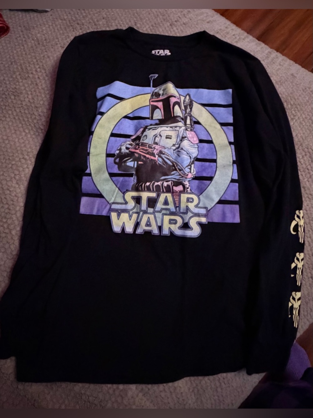 Star Wars Kids' Black Long-Sleeve Graphic Tee - Boba Fett Design - XL